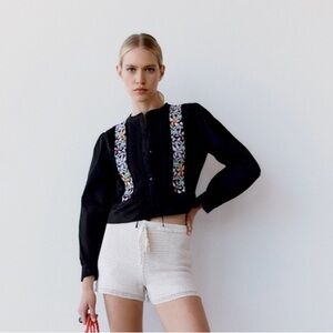 Zara EMBROIDERED COTTON BLOUSE